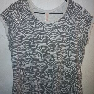 No Boundaries Zebra Print Tee with Sequin Shoulders